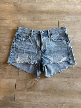Denim Forum Women’s Distressed High-Waist Denim Shorts Size 25 Waist 30”